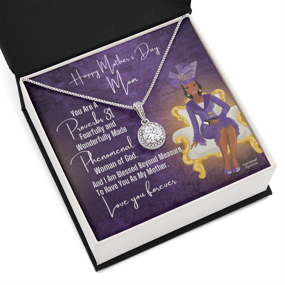 African American Woman Mother's Day Message Card and Eternal Hope Necklace for Christian Mom - Proverbs 31