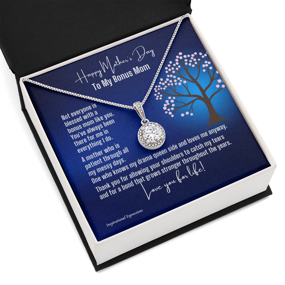Bonus Mom Mother's Day Cubic Zirconia Pendant Necklace and Jewelry Message Card - Tree