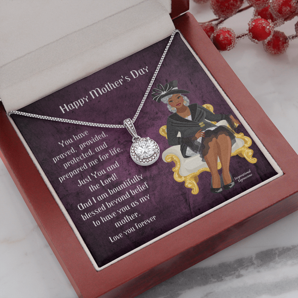 African American Woman Mother's Day Message Card and Eternal Hope Necklace for Christian Mom - You and The Lord