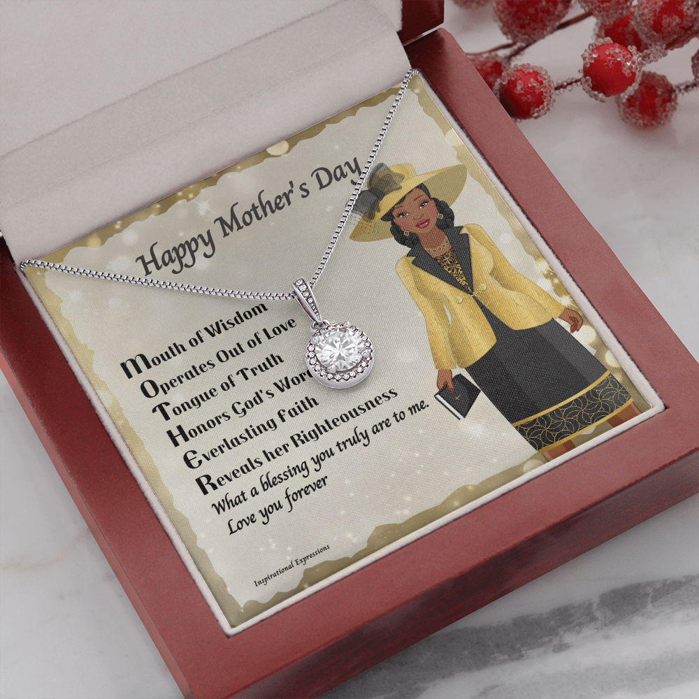 African American Woman Mother's Day Message Card and Eternal Hope Necklace for Christian Mom - Acronym