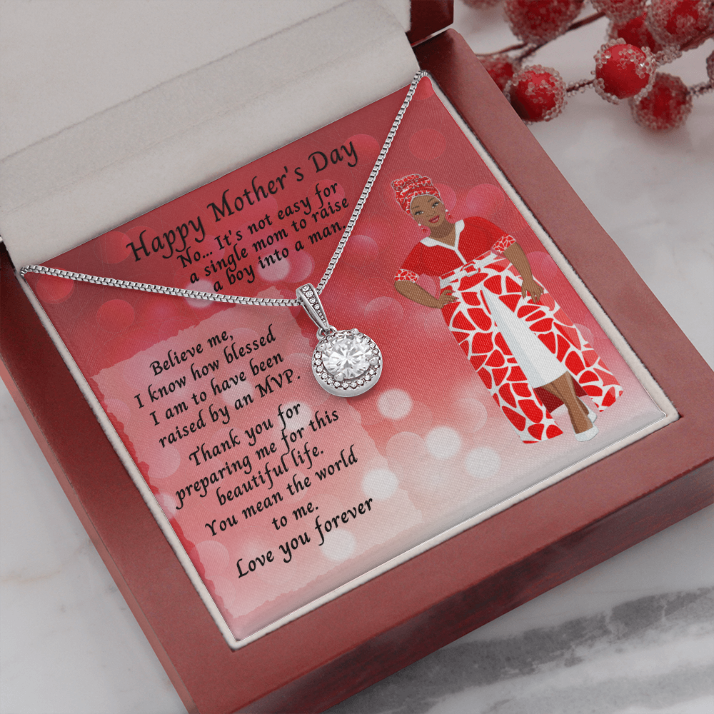 Single Mom Mother's Day Cubic Zirconia Pendant Necklace and Jewelry Message Card - MVP