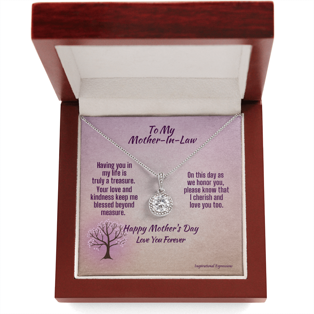 Mother-In-Law Mother's Day Cubic Zirconia Pendant Necklace and Jewelry Message Card -Treasure