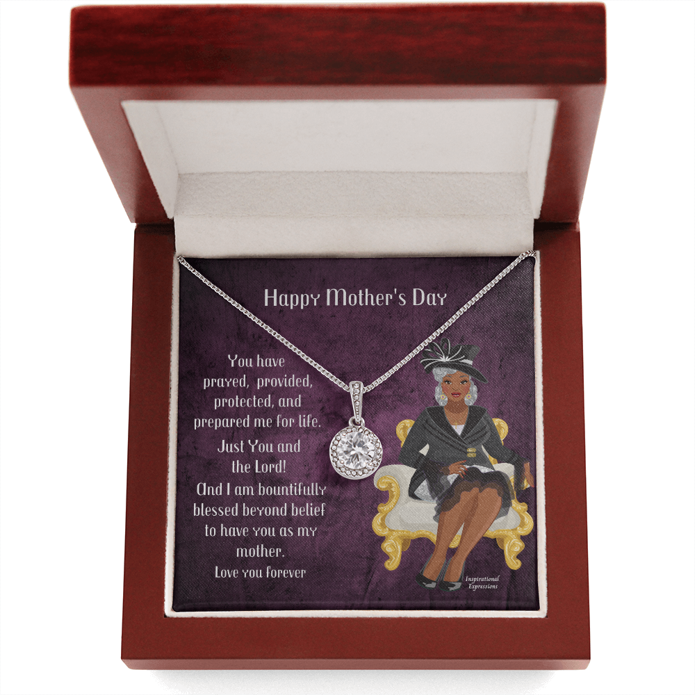 African American Woman Mother's Day Message Card and Eternal Hope Necklace for Christian Mom - You and The Lord