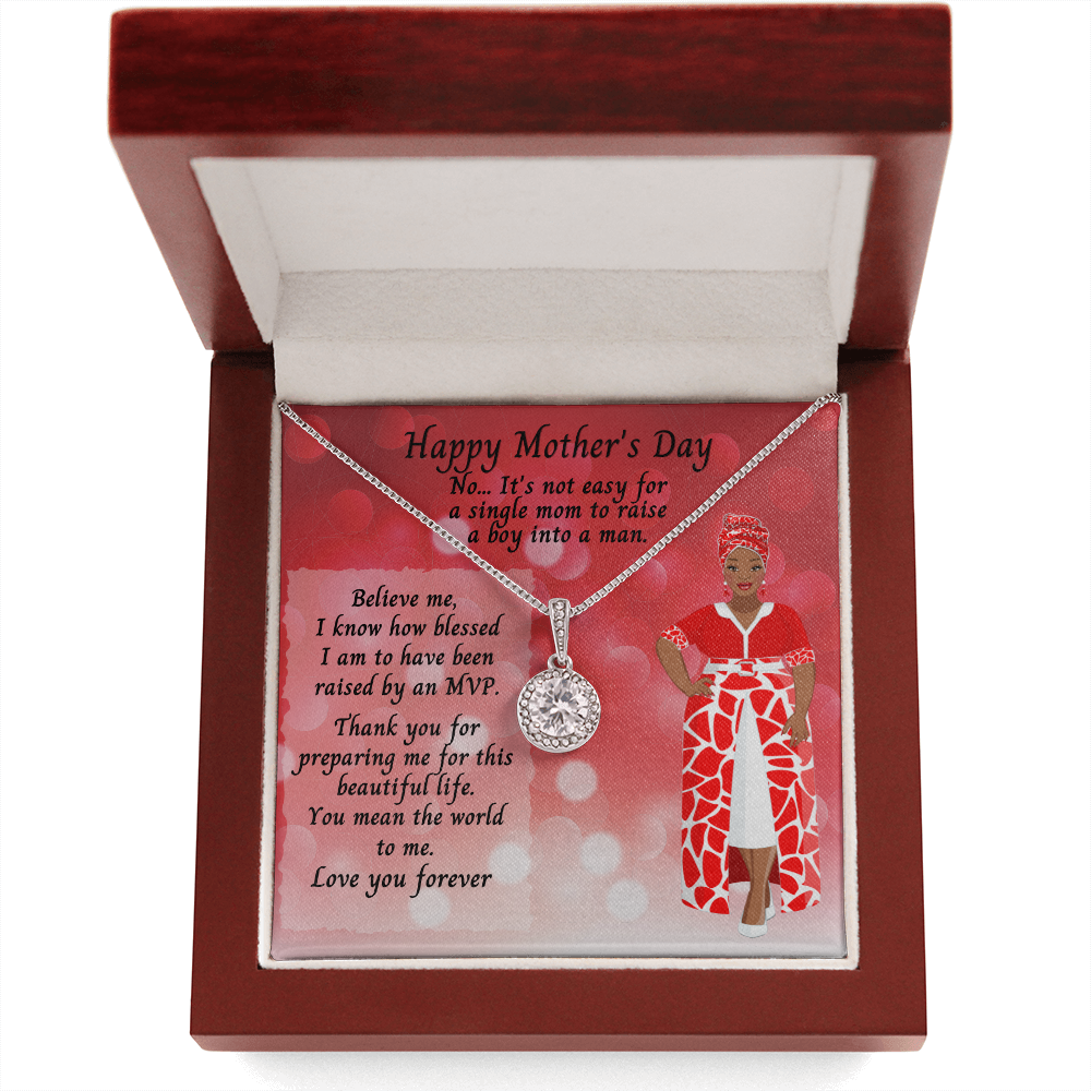 Single Mom Mother's Day Cubic Zirconia Pendant Necklace and Jewelry Message Card - MVP