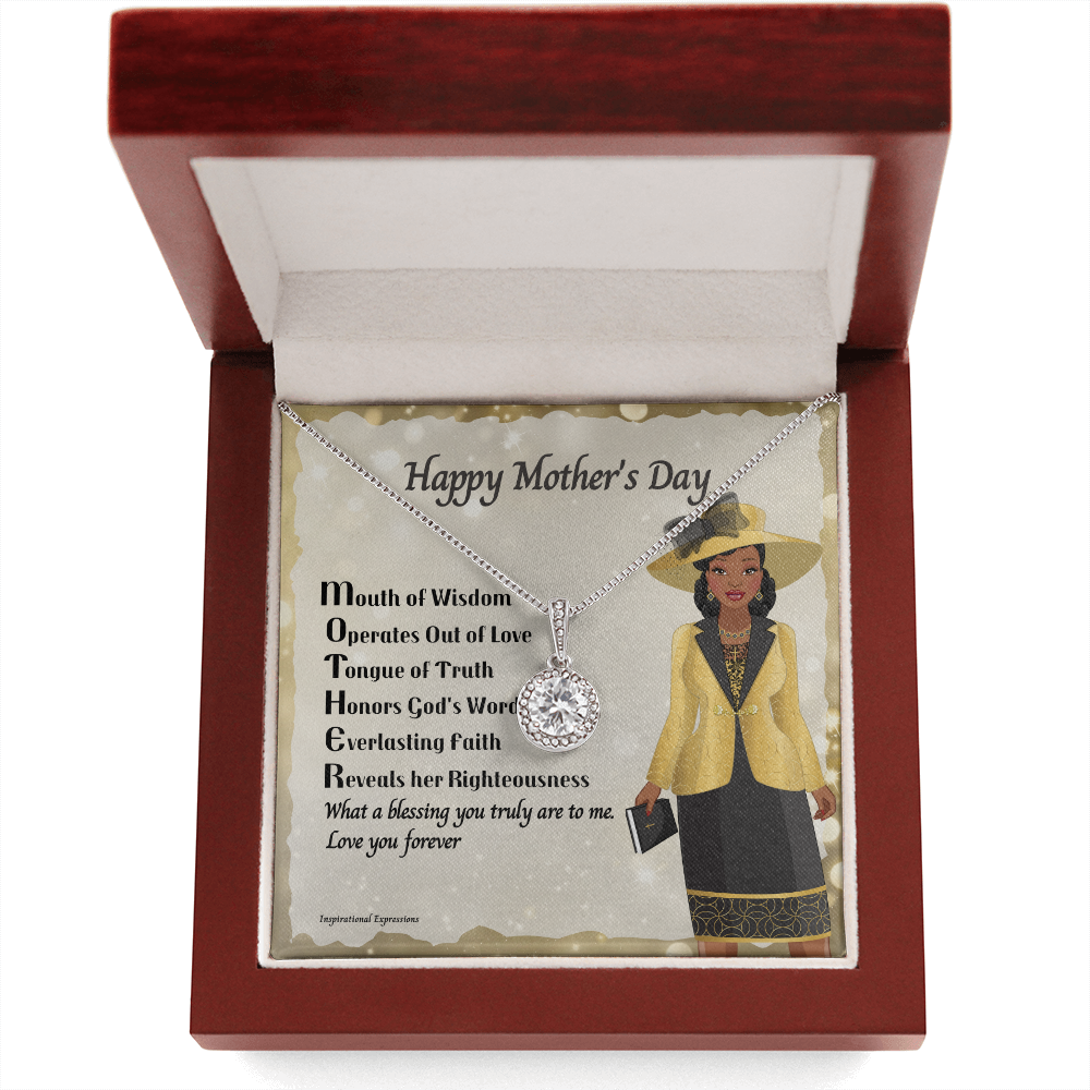 African American Woman Mother's Day Message Card and Eternal Hope Necklace for Christian Mom - Acronym