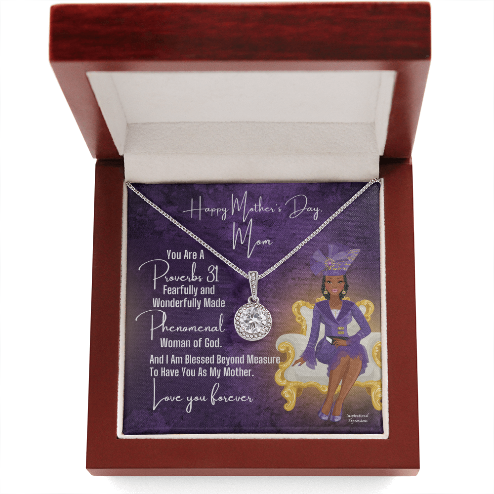 African American Woman Mother's Day Message Card and Eternal Hope Necklace for Christian Mom - Proverbs 31