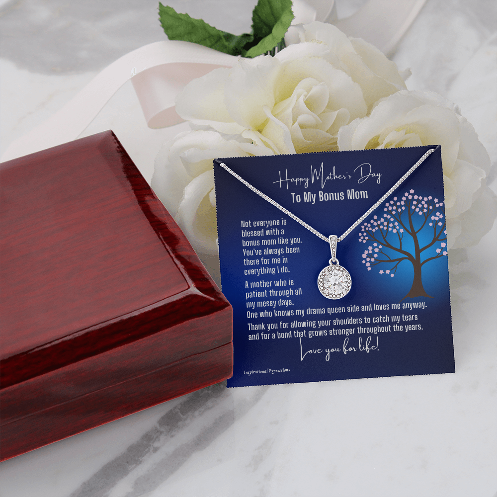 Bonus Mom Mother's Day Cubic Zirconia Pendant Necklace and Jewelry Message Card - Tree