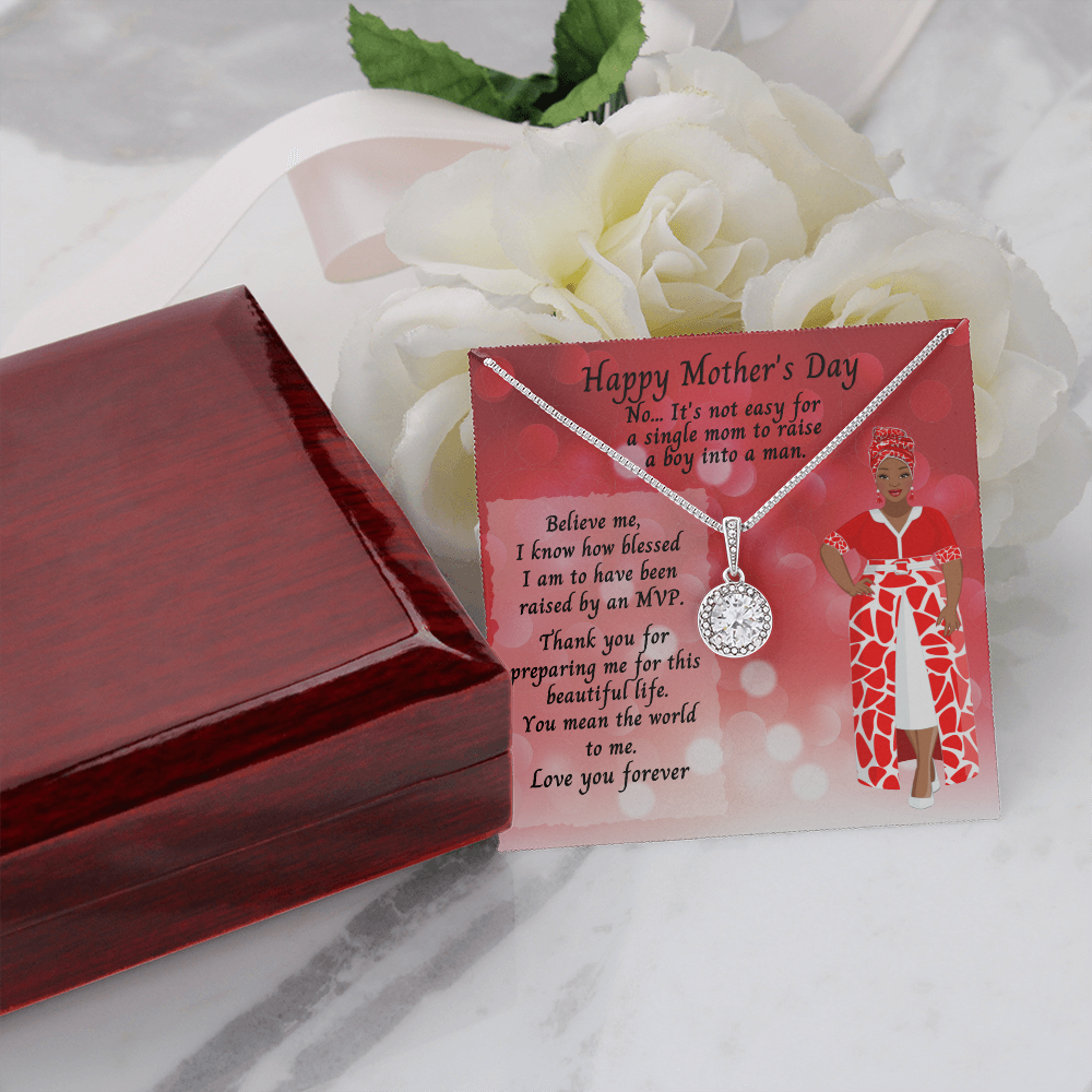 Single Mom Mother's Day Cubic Zirconia Pendant Necklace and Jewelry Message Card - MVP