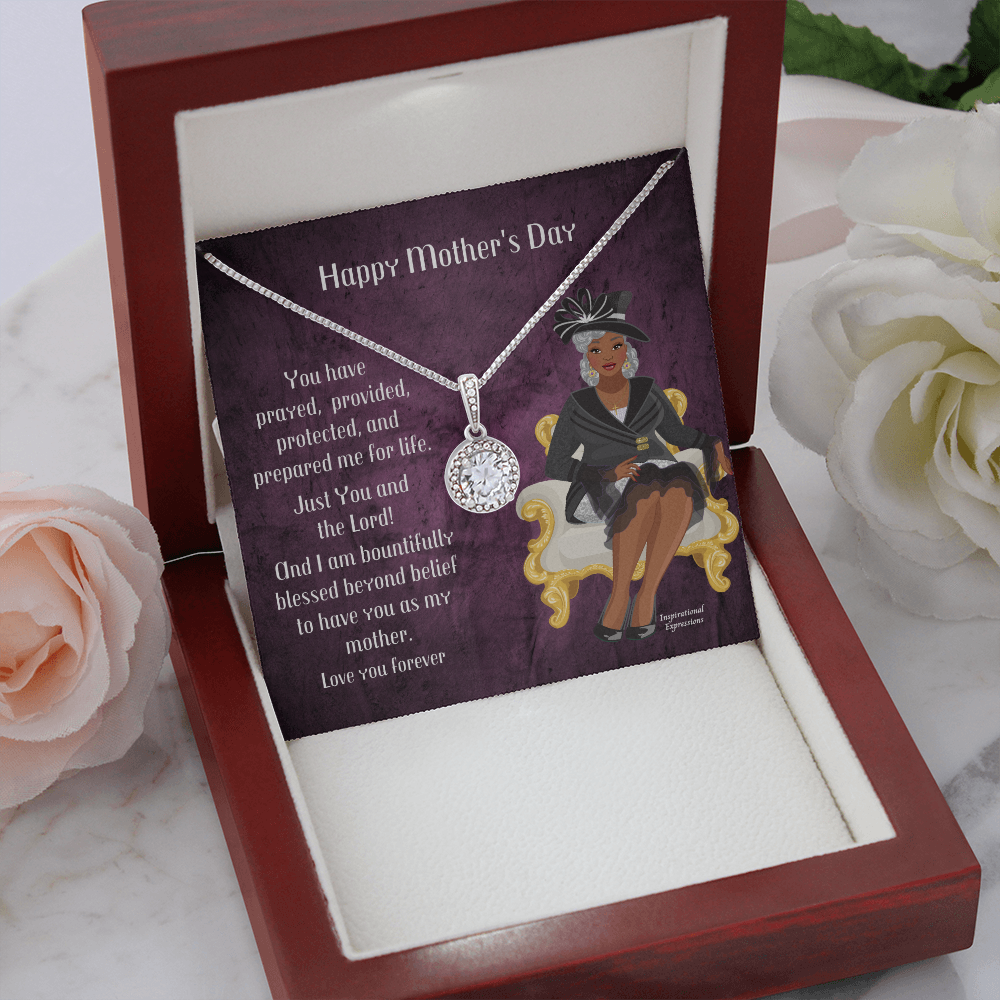 African American Woman Mother's Day Message Card and Eternal Hope Necklace for Christian Mom - You and The Lord