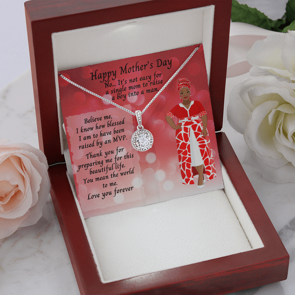 Single Mom Mother's Day Cubic Zirconia Pendant Necklace and Jewelry Message Card - MVP