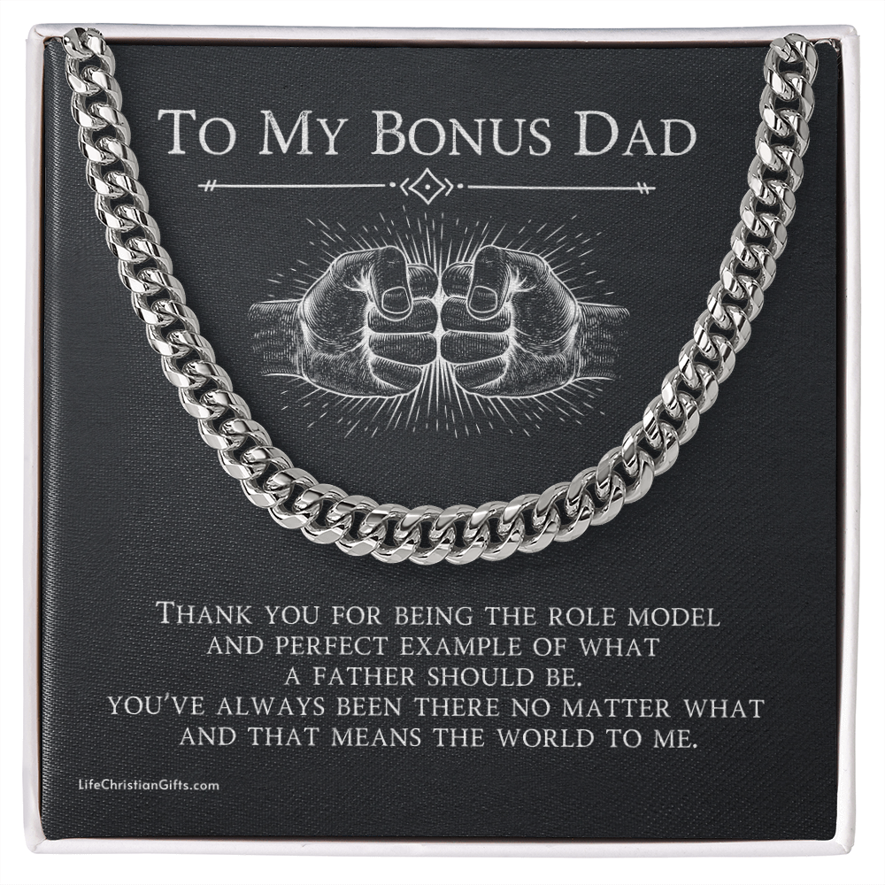 Cuban Link Chain Necklace to Bonus Dad With Fist Bump Message Card