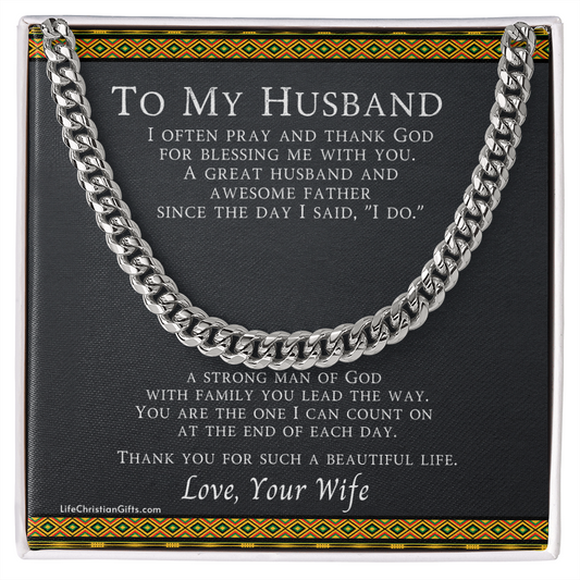 To My Husband - Cuban Link Chain With Kente Border Message Card