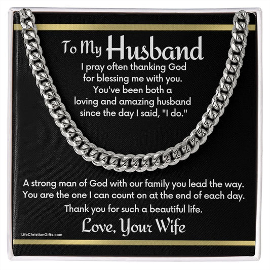 To Husband Cuban Link Chain With "I Do" Message Card