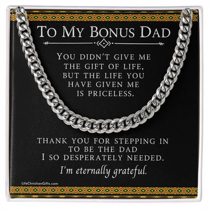 To My Bonus Dad Cuban Link Stainless Steel Chain With Kente Border Design