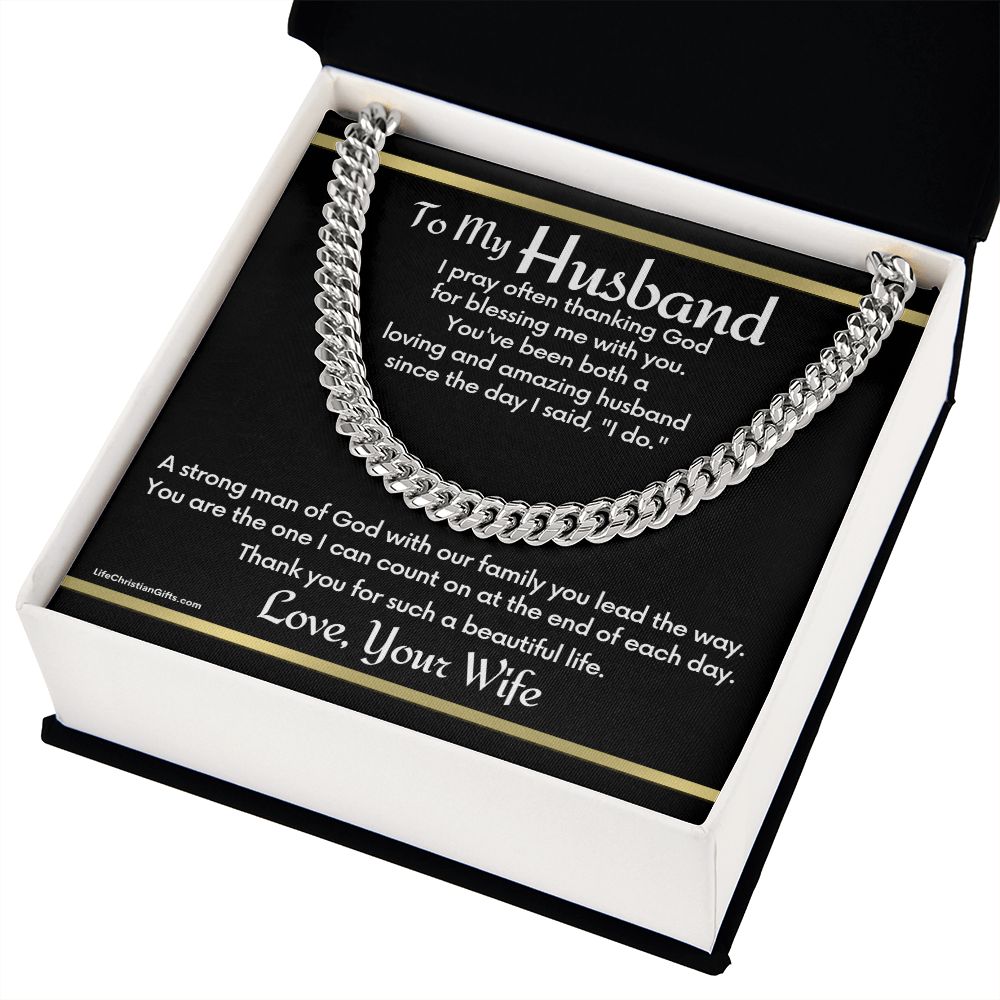 To Husband Cuban Link Chain With "I Do" Message Card