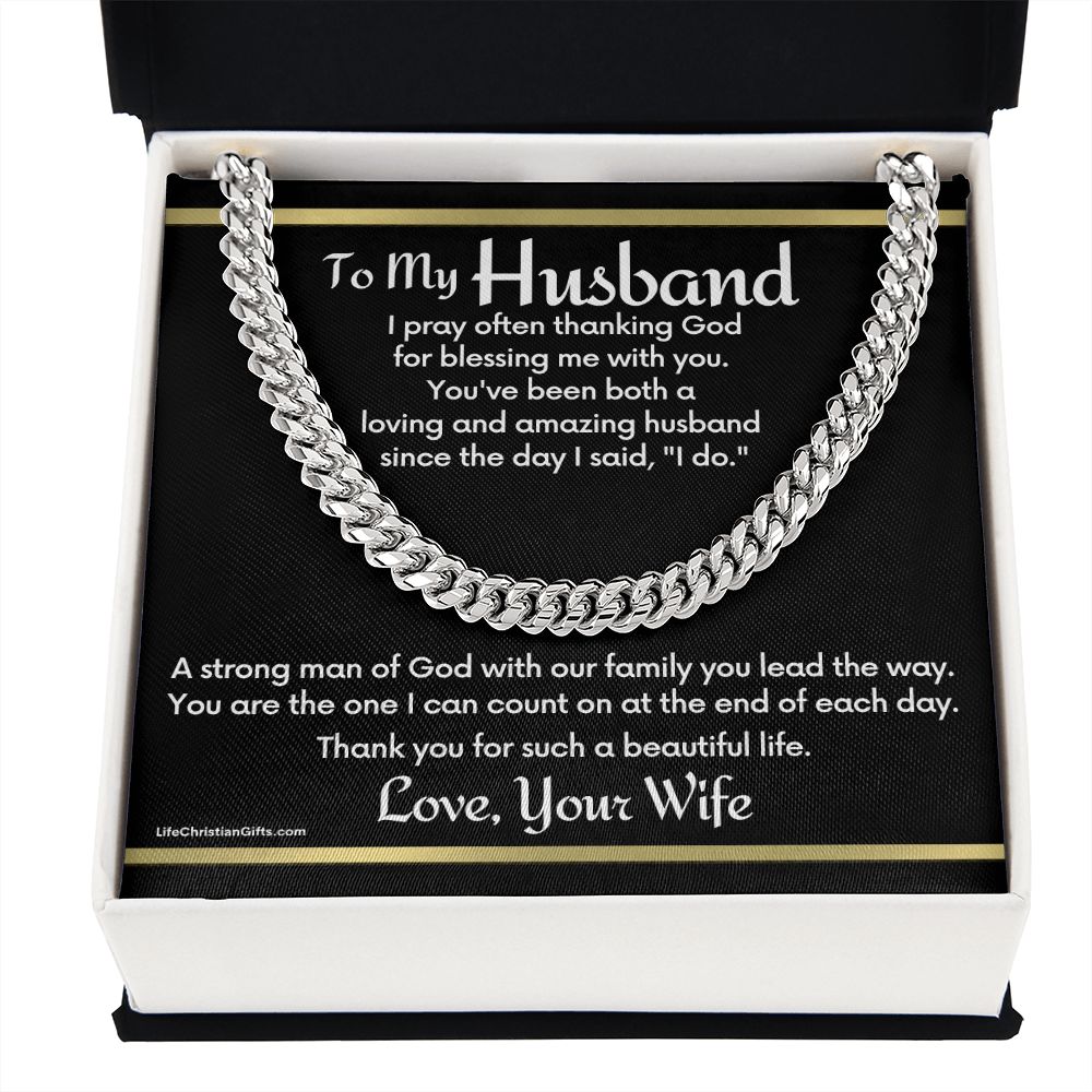 To Husband Cuban Link Chain With "I Do" Message Card