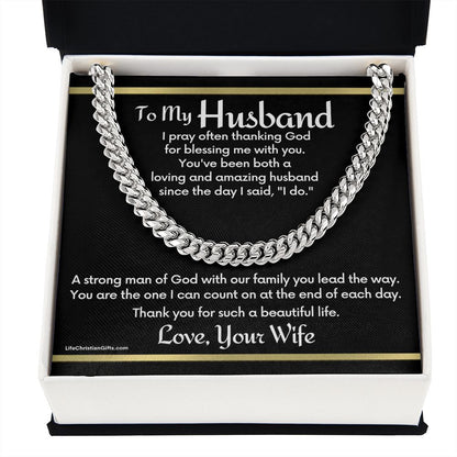 To Husband Cuban Link Chain With "I Do" Message Card