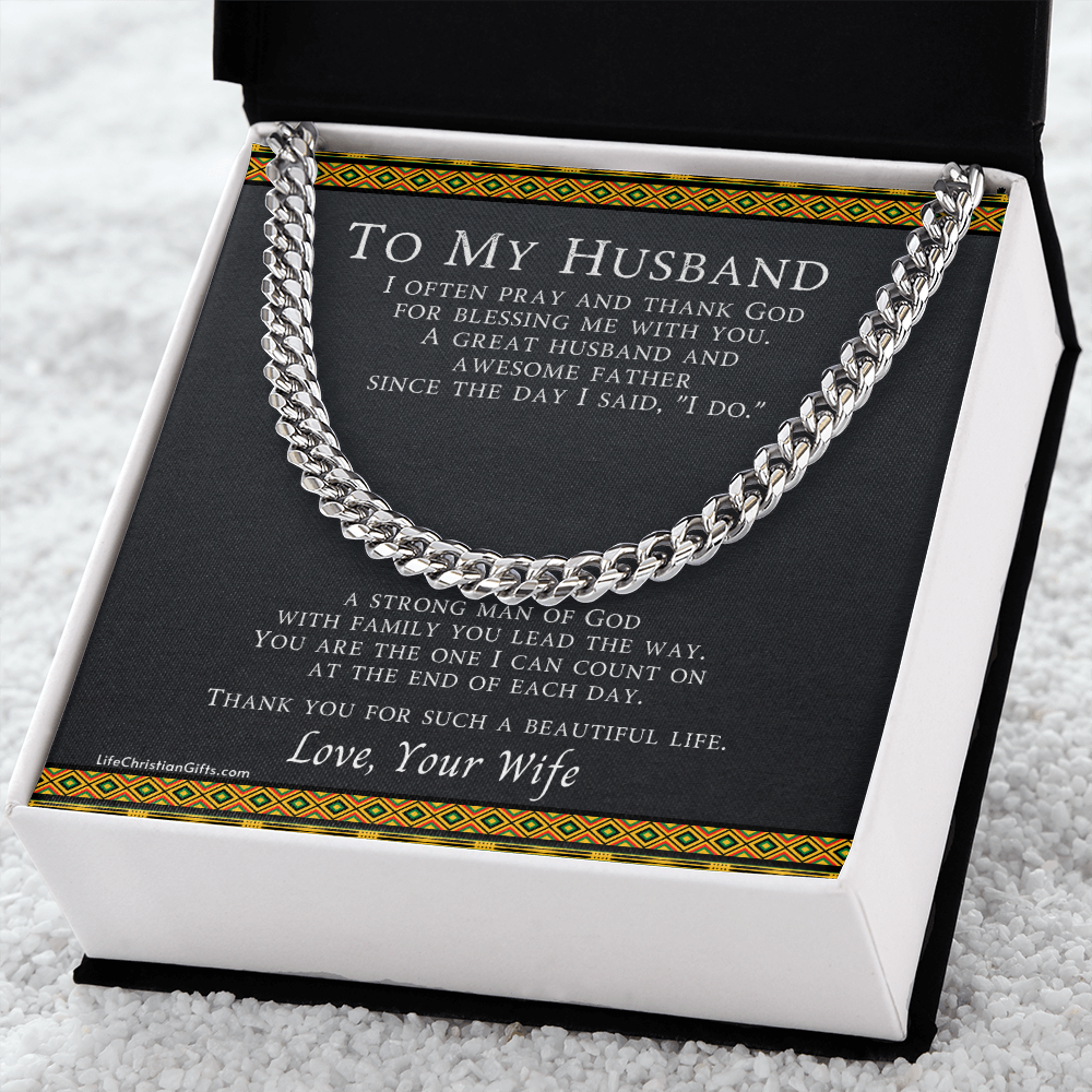 To My Husband - Cuban Link Chain With Kente Border Message Card