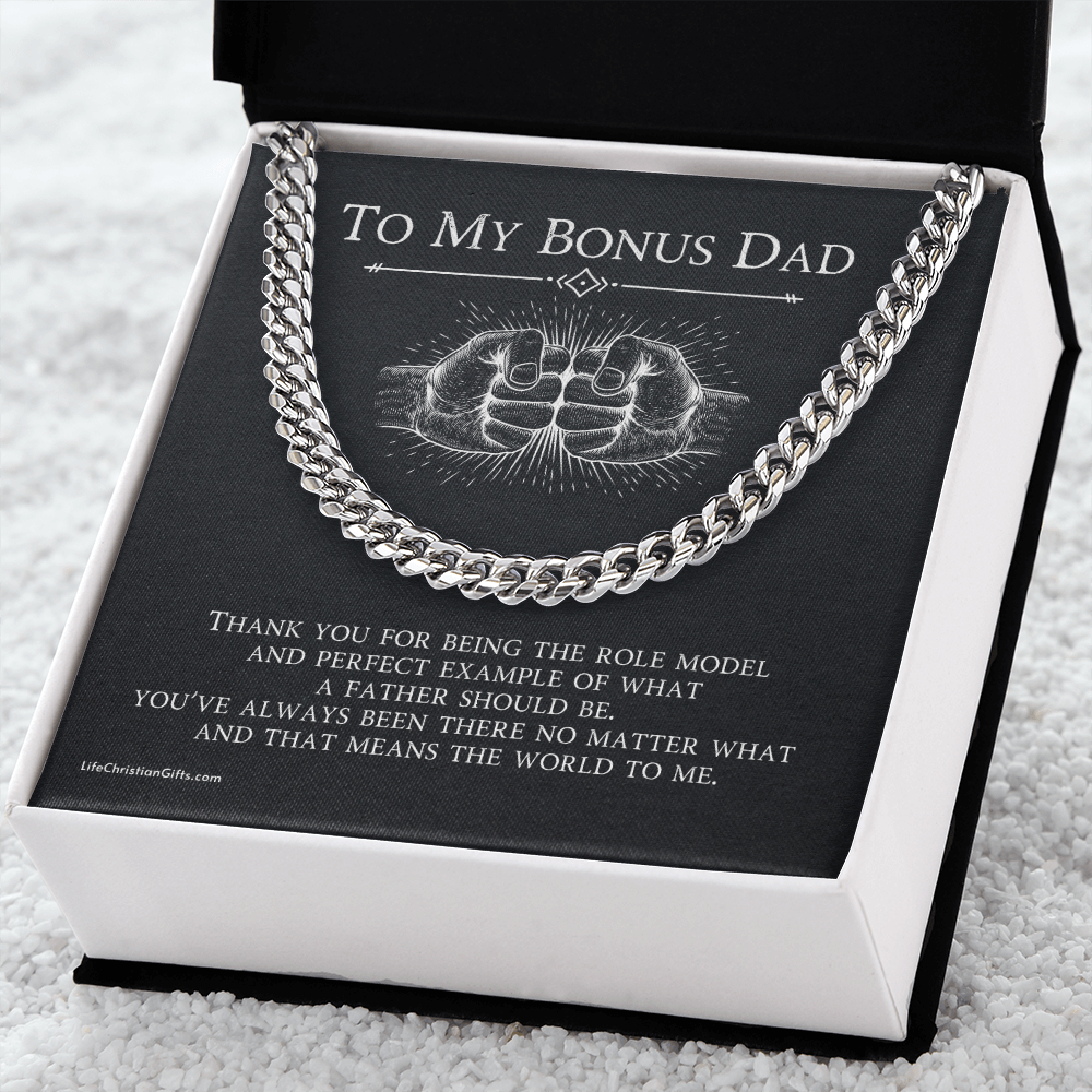 Cuban Link Chain Necklace To My Bonus Dad Fist Bump Message Card