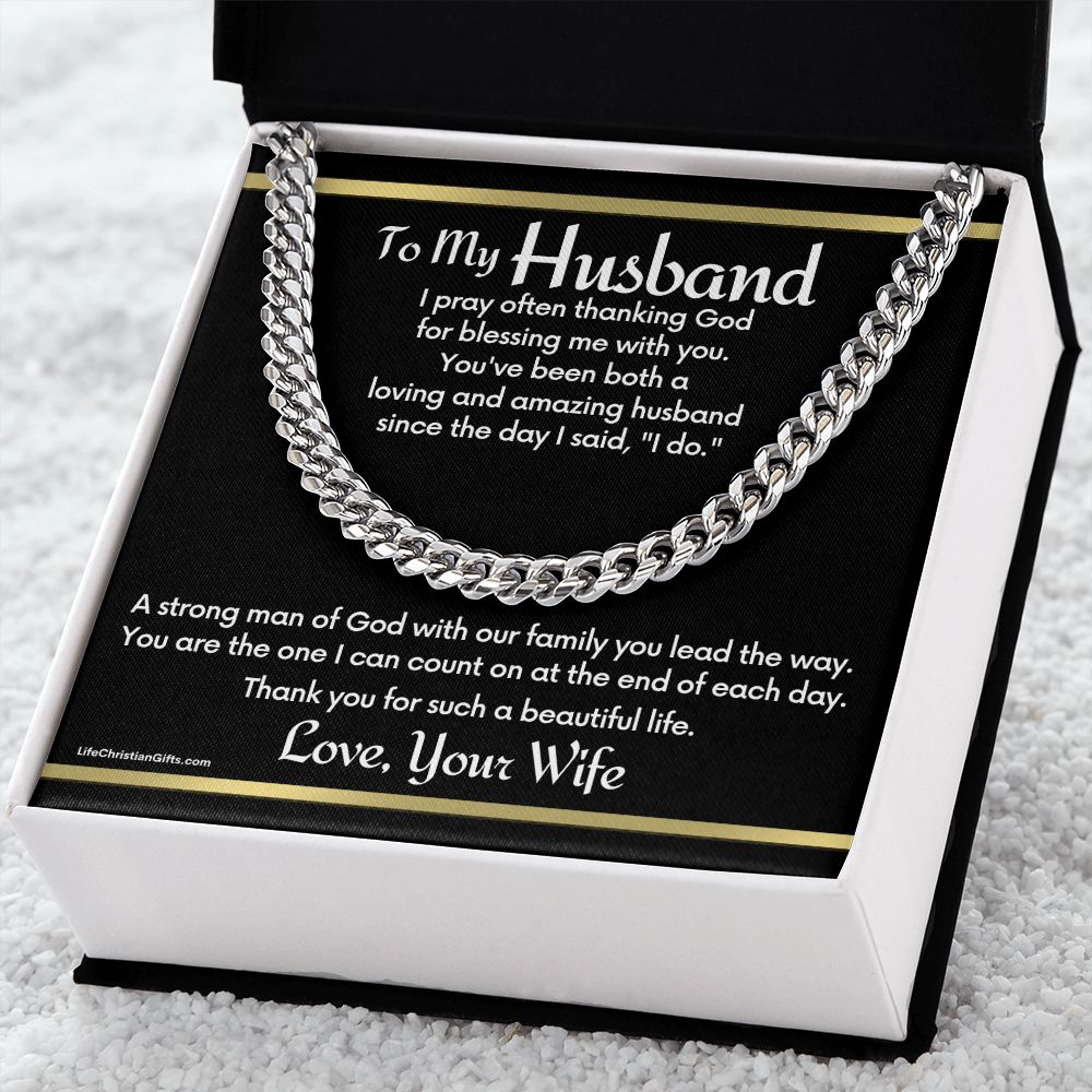 To Husband Cuban Link Chain With "I Do" Message Card