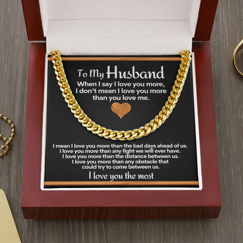 To Husband Cuban Link Chain Necklace With I Love You More Message Card