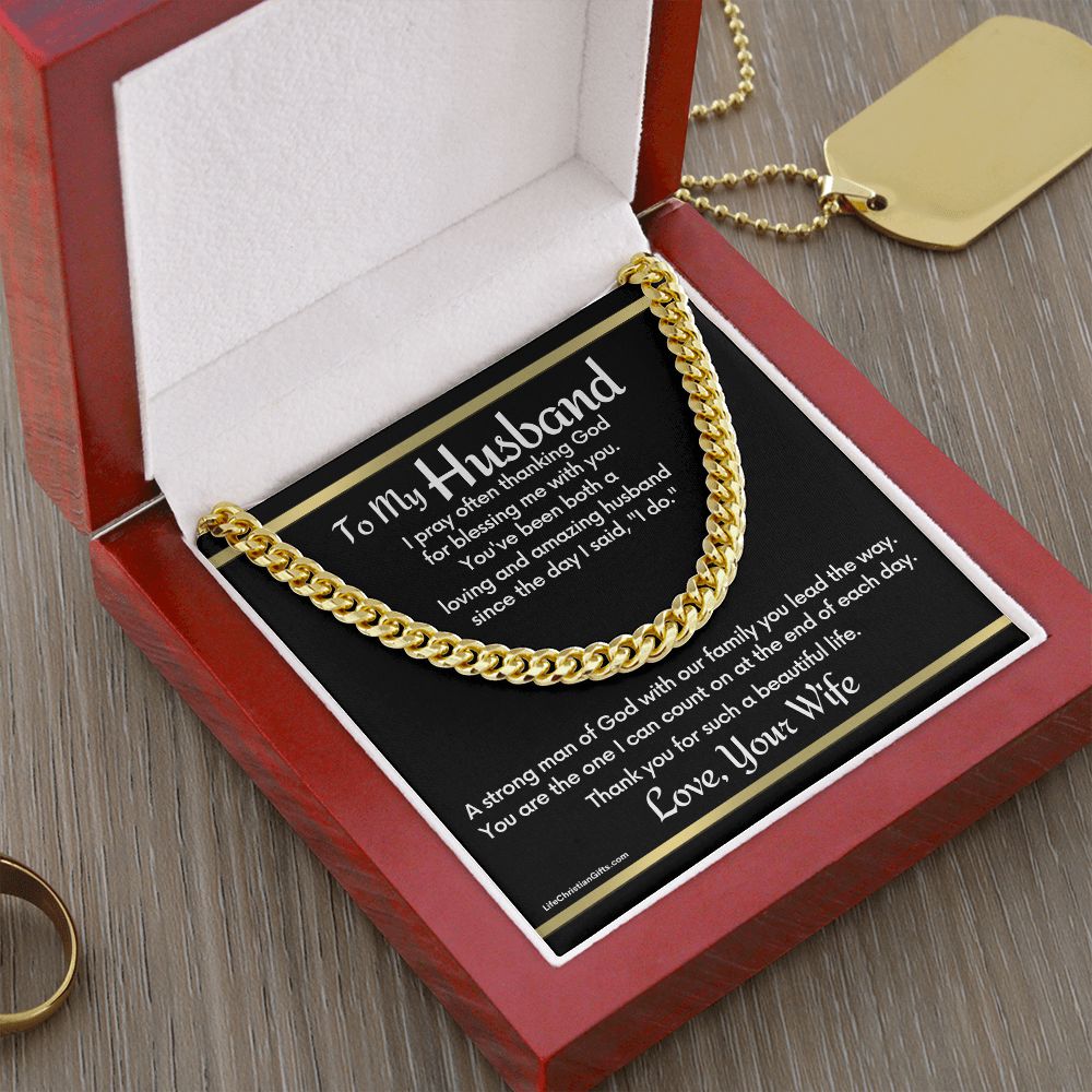To Husband Cuban Link Chain With "I Do" Message Card