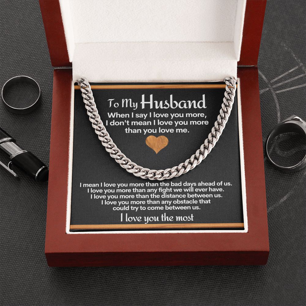 To Husband Cuban Link Chain Necklace With I Love You More Message Card
