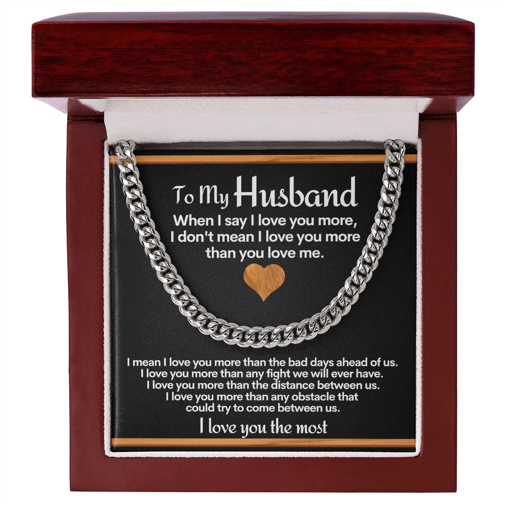 To Husband Cuban Link Chain Necklace With I Love You More Message Card