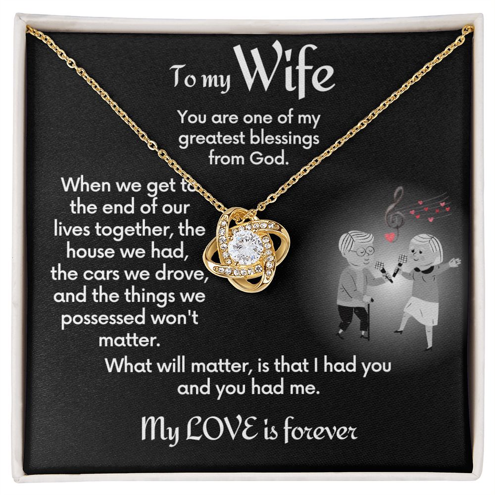 To Wife Love Knot Necklace With Message Card - Together | Black