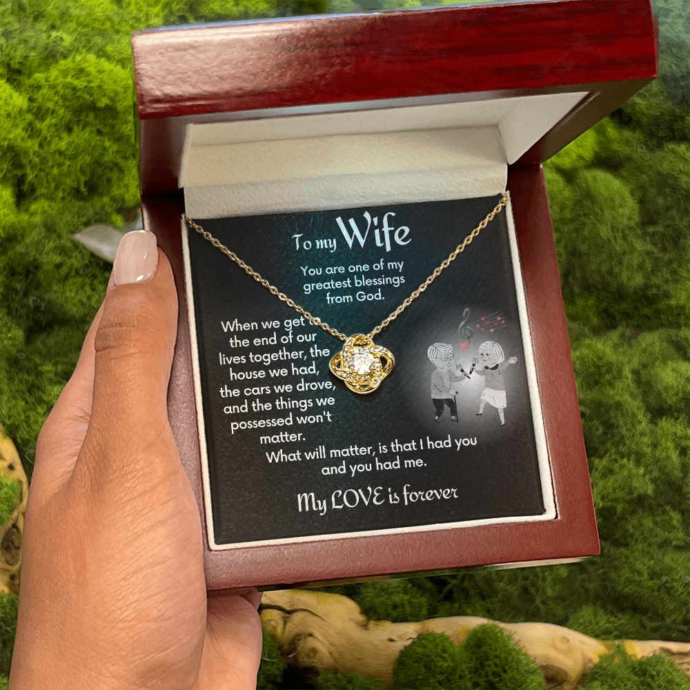 To Wife Love Knot Necklace With Message Card - Together | Black