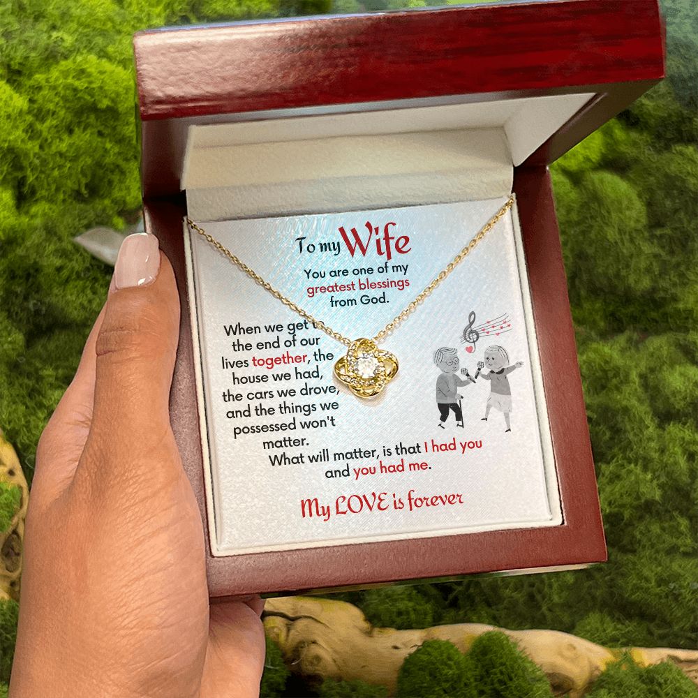 To Wife Love Knot Necklace With Message Card - Together | White