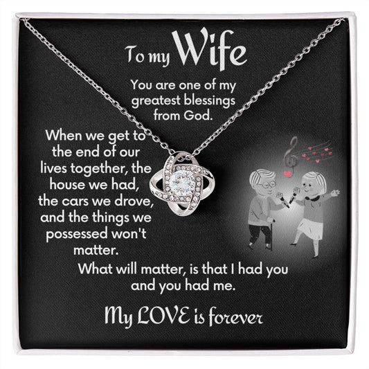 To Wife Love Knot Necklace With Message Card - Together | Black