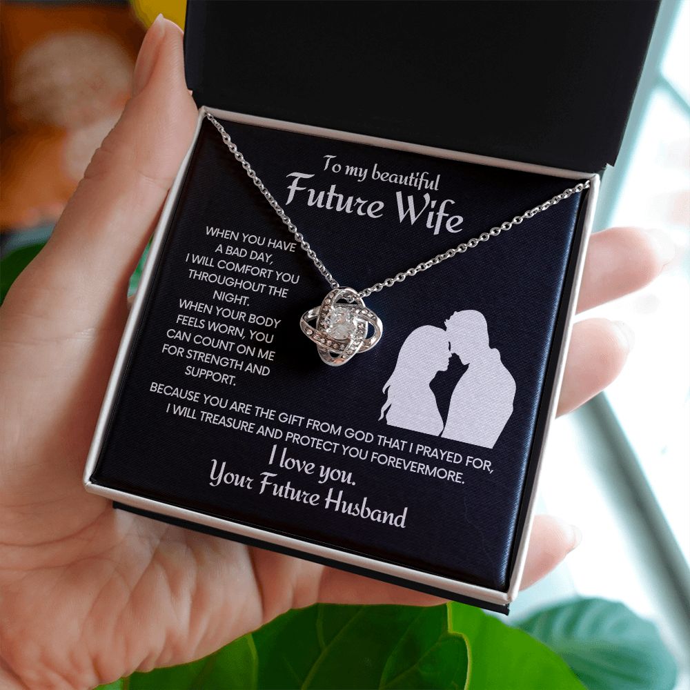 Future Wife Love Knot Necklace With Message Card - Comfort You - Black