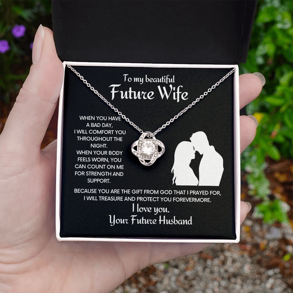 Future Wife Love Knot Necklace With Message Card - Comfort You - Black