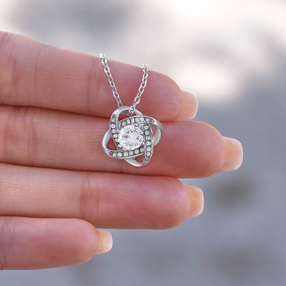 Daughter From Dad Love Knot Necklace | Look In The Mirror Message Card With Purple Flowers
