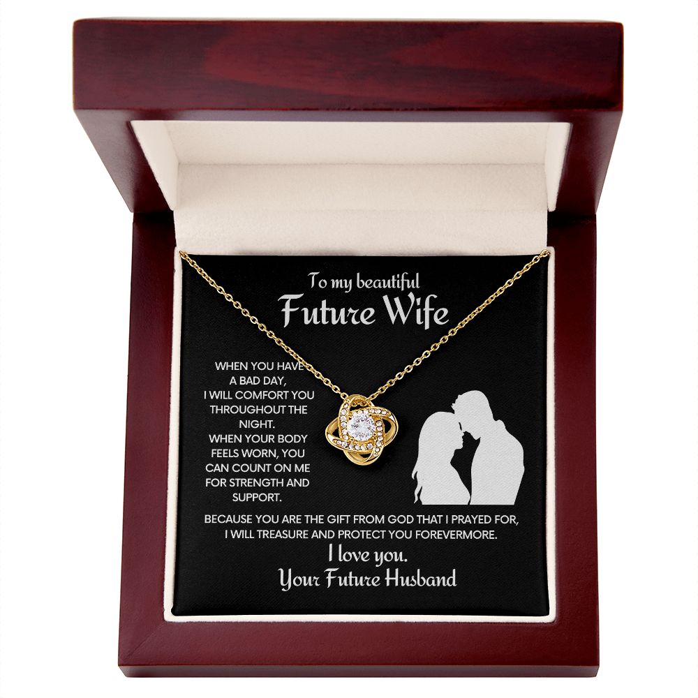 Future Wife Love Knot Necklace With Message Card - Comfort You - Black