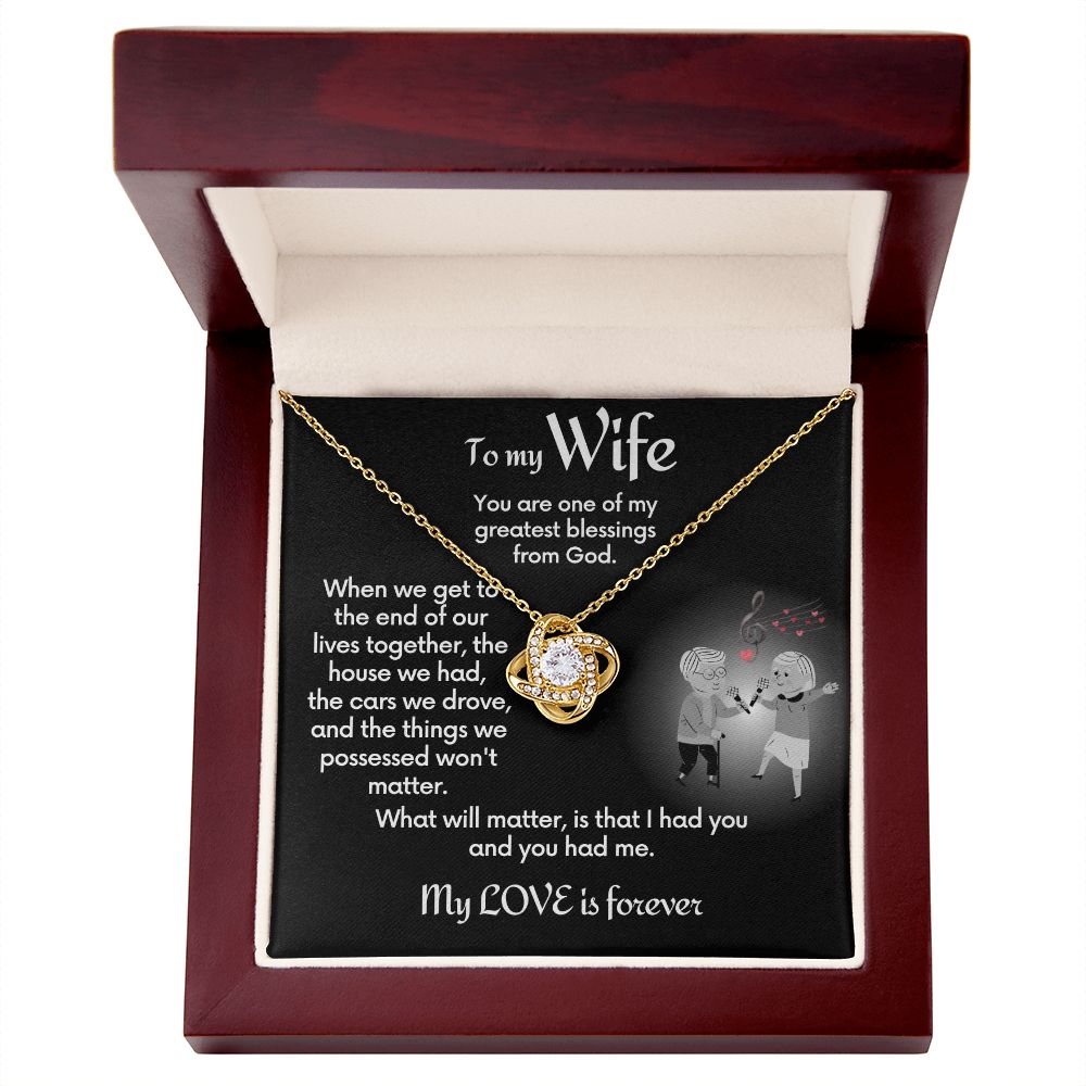 To Wife Love Knot Necklace With Message Card - Together | Black