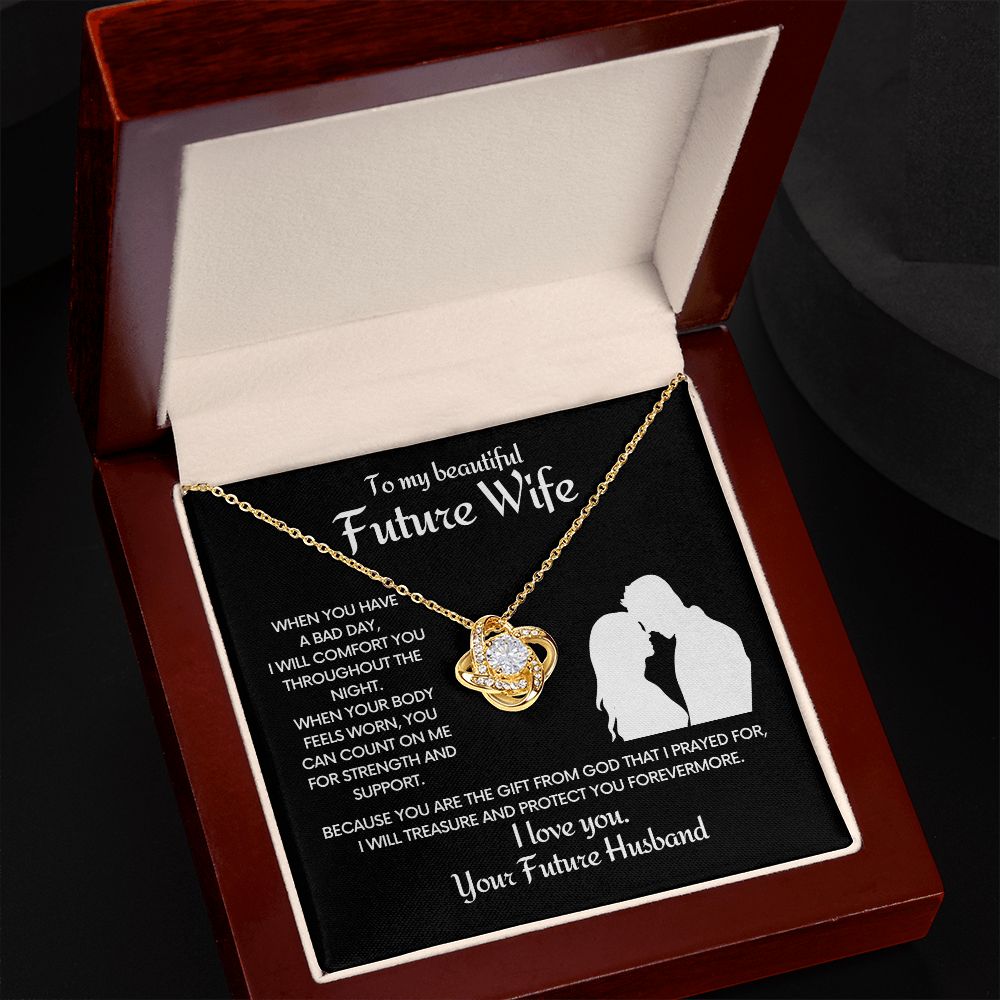 Future Wife Love Knot Necklace With Message Card - Comfort You - Black