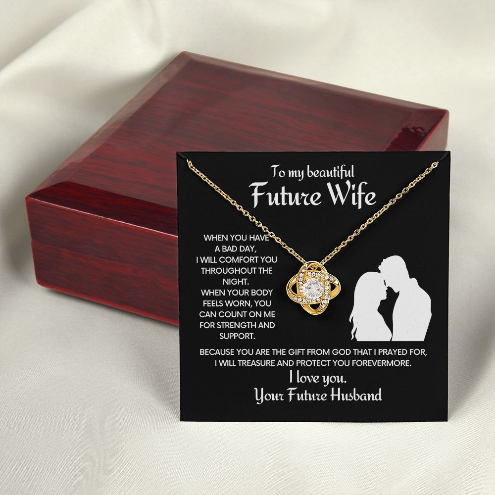 Future Wife Love Knot Necklace With Message Card - Comfort You - Black