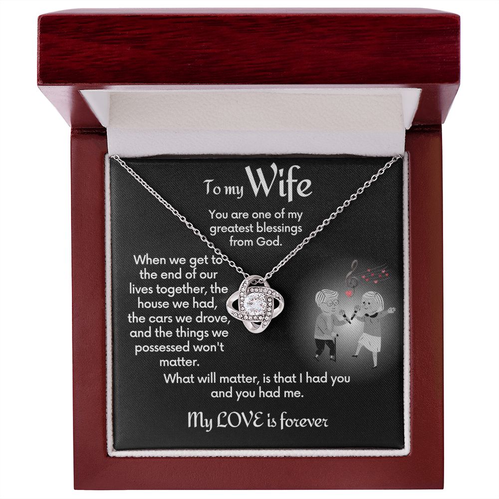 To Wife Love Knot Necklace With Message Card - Together | Black