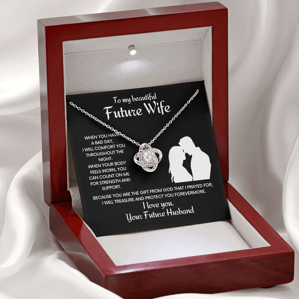 Future Wife Love Knot Necklace With Message Card - Comfort You - Black