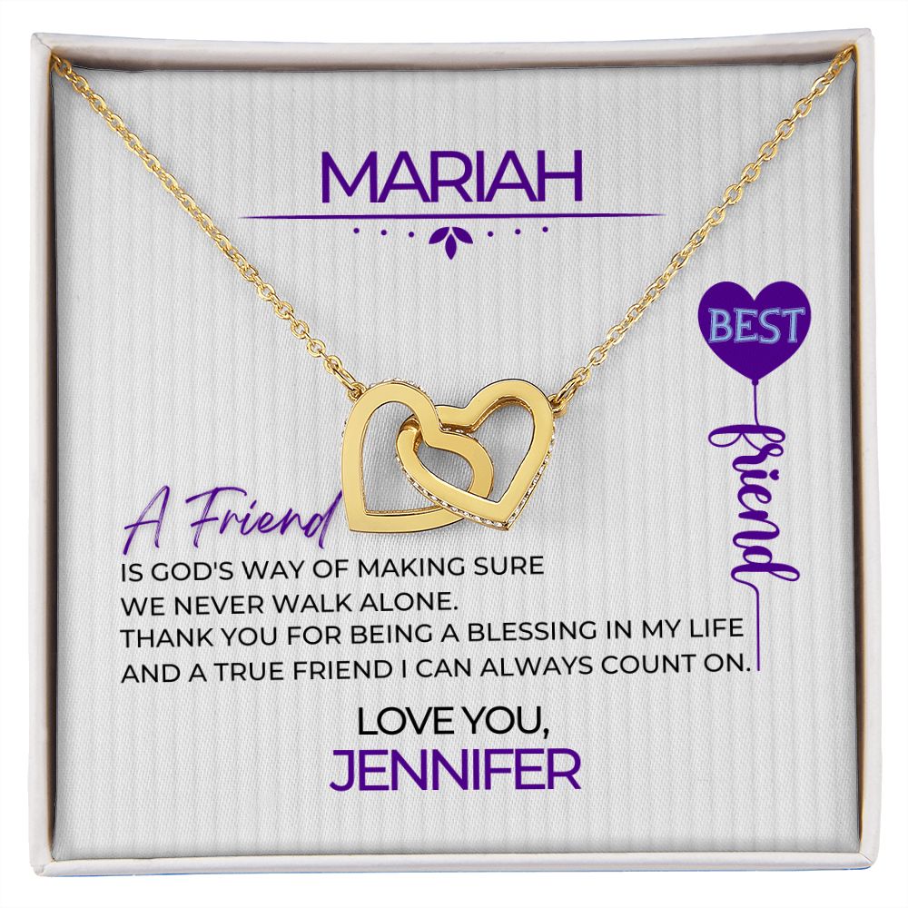 Personalized To Friend Interlocking Hearts Necklace - Purple Balloon