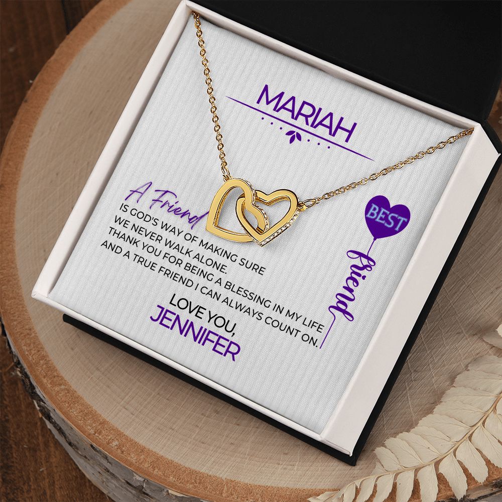Personalized To Friend Interlocking Hearts Necklace - Purple Balloon