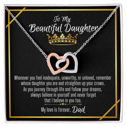 To Daughter From Dad Interlocking Hearts Necklace - Believe Crown