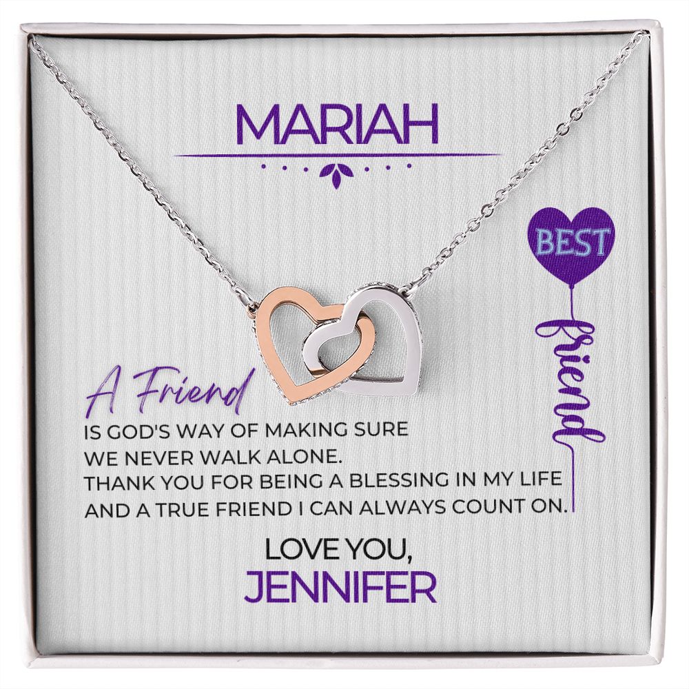 Personalized To Friend Interlocking Hearts Necklace - Purple Balloon