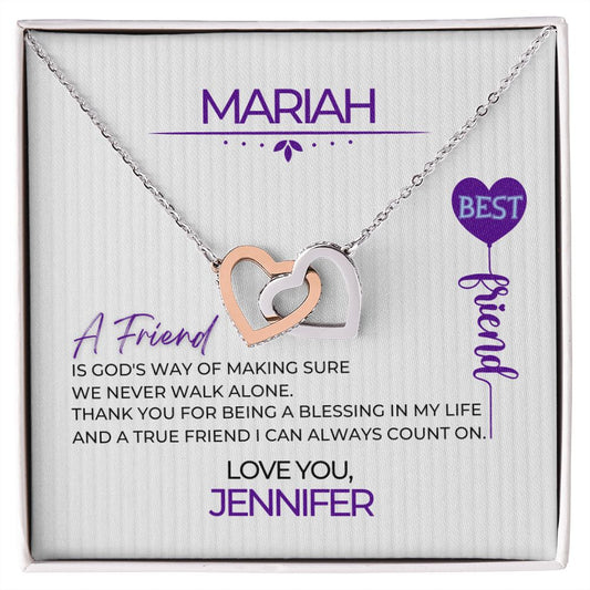 Personalized To Friend Interlocking Hearts Necklace - Purple Balloon