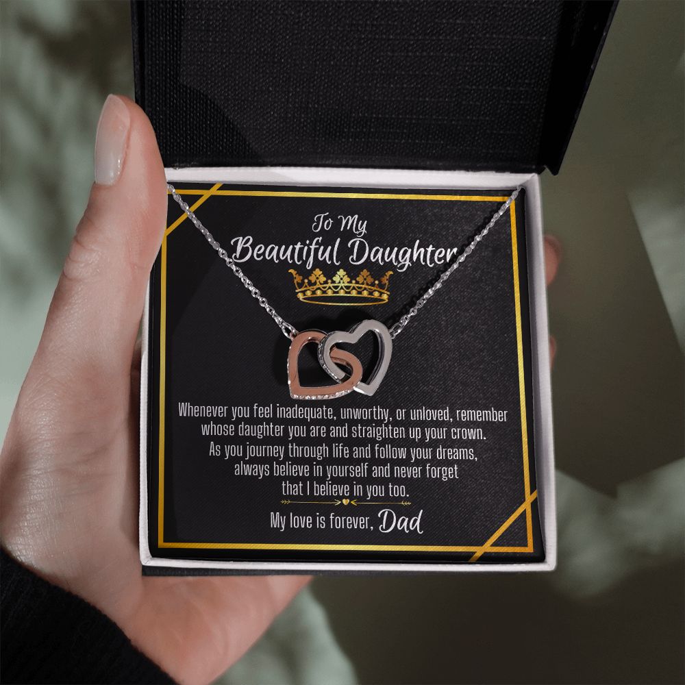 To Daughter From Dad Interlocking Hearts Necklace - Believe Crown