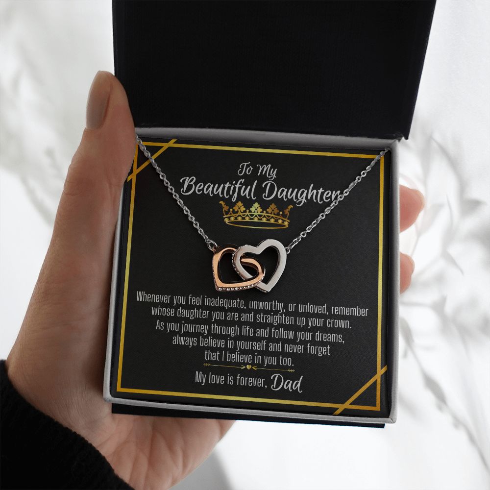 To Daughter From Dad Interlocking Hearts Necklace - Believe Crown