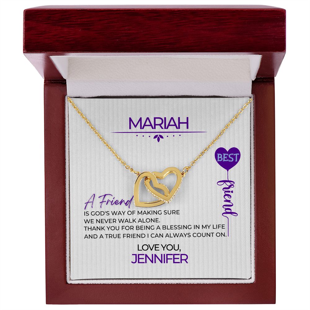 Personalized To Friend Interlocking Hearts Necklace - Purple Balloon