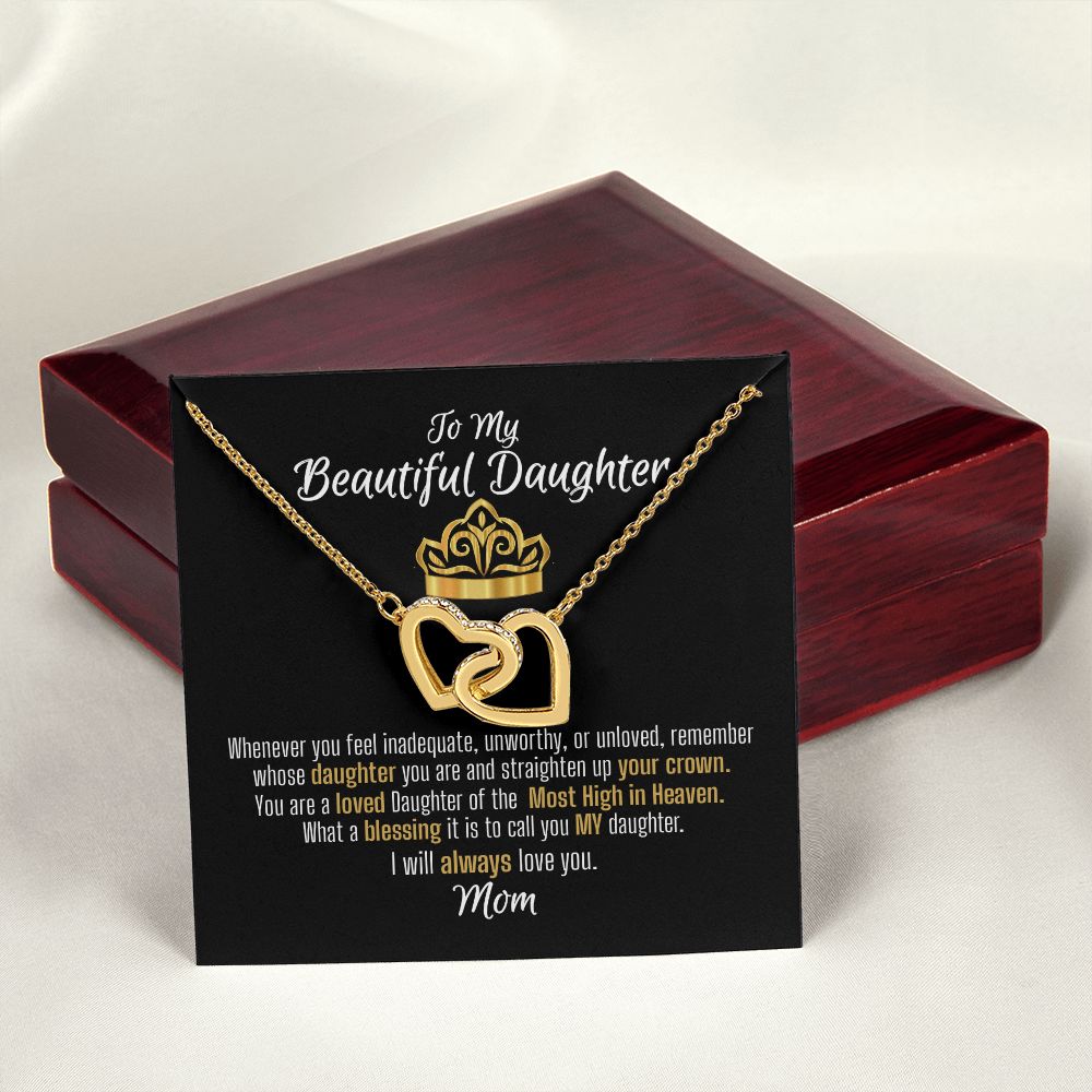 To Daughter From Mom Interlocking Hearts Necklace With Most High Message Card